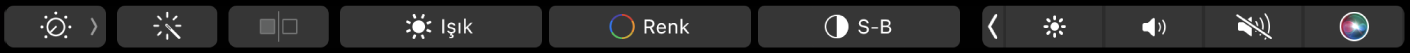 Fotoğrafları düzenleme düğmeleri (kırp, filtreler, ayarla ve rötuş yap) ile diğer seçeneklere gitme düğmesini gösteren Touch Bar.