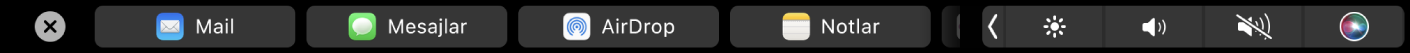 Paylaşma seçeneklerini gösteren Finder Touch Bar’ı.