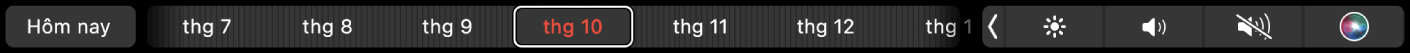 Touch Bar Lịch với nút Hôm nay và thanh trượt để chọn tháng.