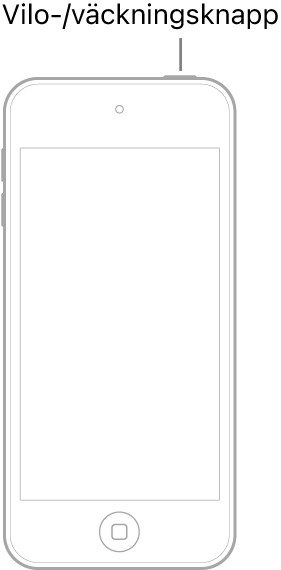 Bild på iPod touch med skärmen vänd uppåt. Knappen för vila/väckning visas högst upp på iPod touch.