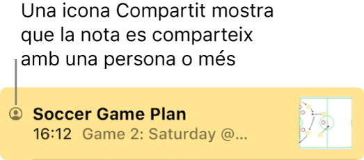 Una nota que s’ha compartit amb altres persones, amb la icona de compartit a l’esquerra del nom de la nota.