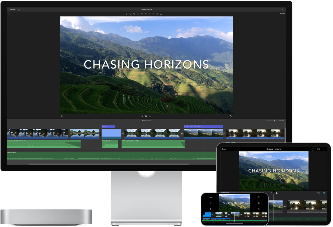 เนื้อหาเดียวกันที่แสดงบน Mac mini, iPad และ iPhone