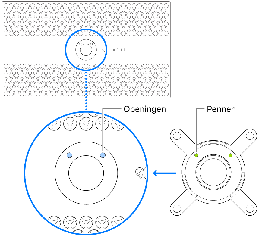De achterkant van de Pro Display XDR en een adapter.