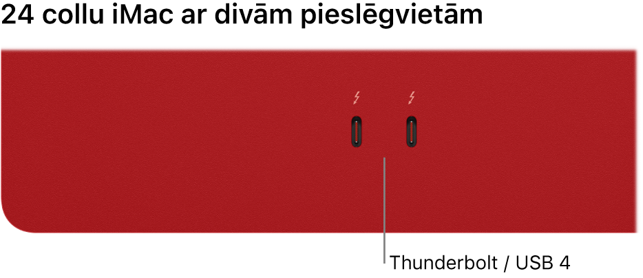 iMac datorā parādīti divi Thunderbolt/USB 4 porti.