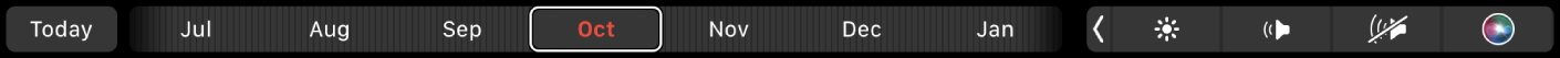 الـ Touch Bar الخاص بتطبيق التقويم ويظهر به زر اليوم وشريط تمرير لتحديد الشهر.