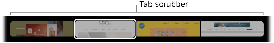 The tab scrubber in the Safari Touch Bar. It shows a small preview of each open tab.