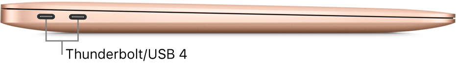 Le côté gauche d’un MacBook Air, avec une légende pour les ports Thunderbolt/USB 4.
