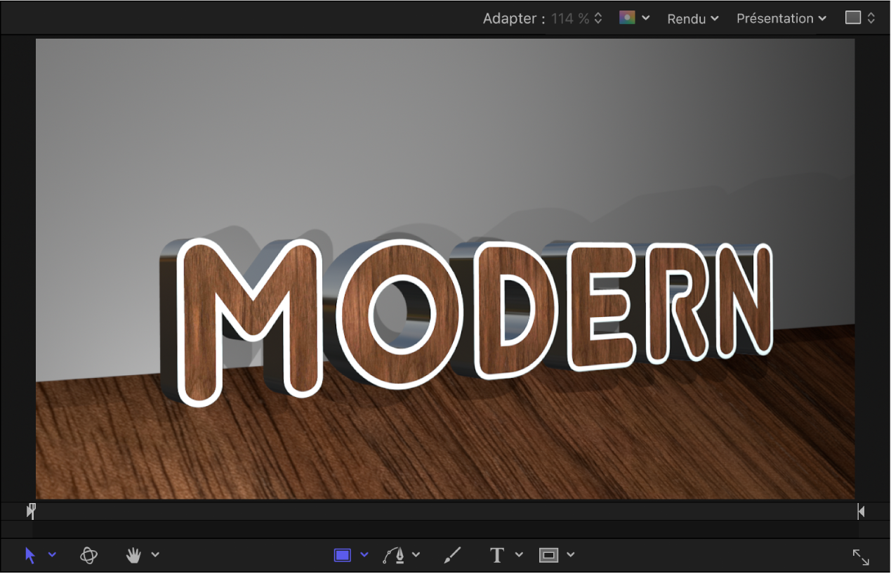 Canevas affichant du texte 3D auquel des matériaux différents ont été appliqués aux diverses facettes