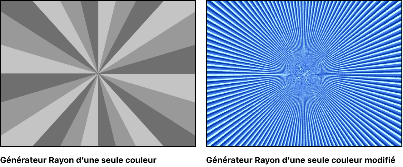 Canevas affichant le générateur « Rayon de couleur unique » avec un grand choix de réglages
