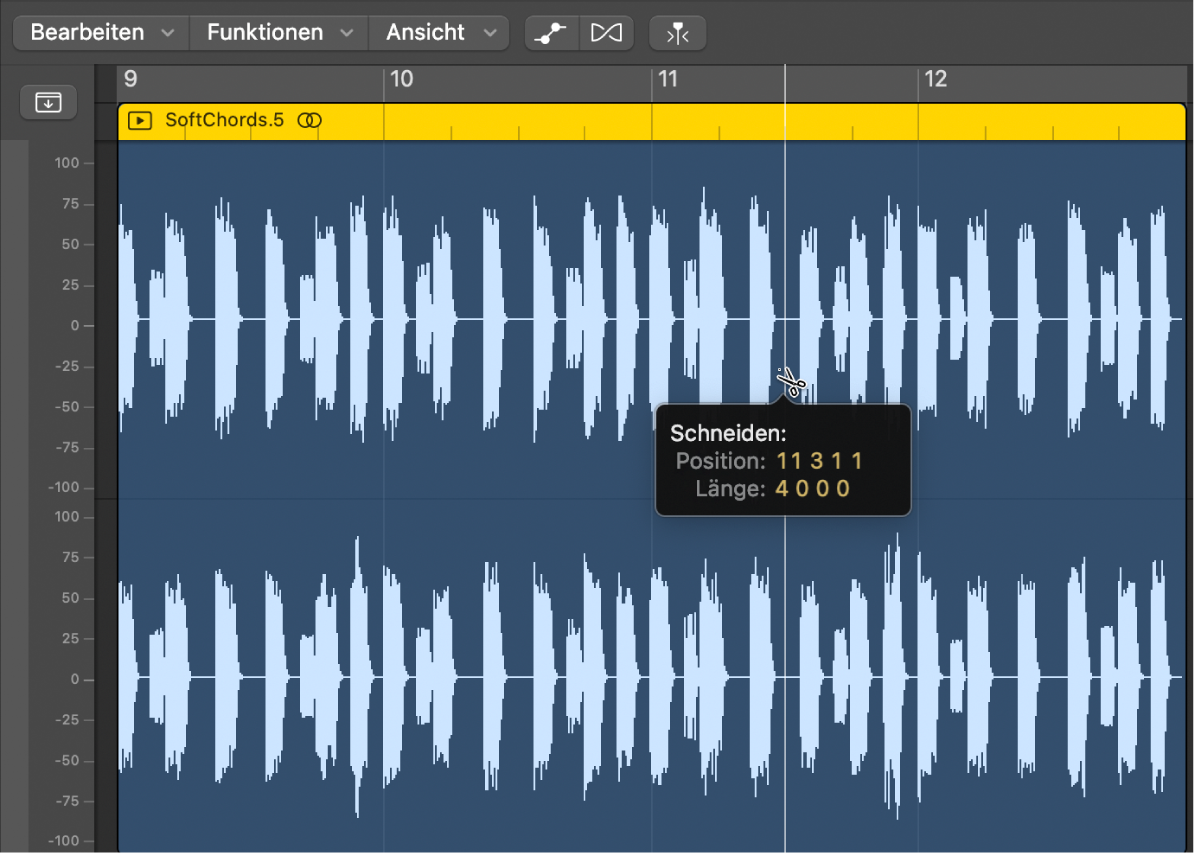 Abbildung. Bearbeiten einer Audioregion im Audiospureditor