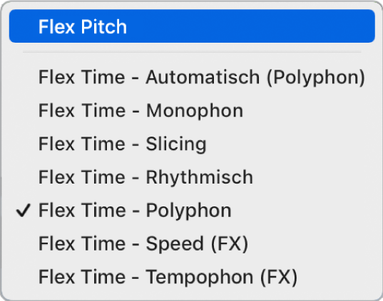 Abbildung. Einblendmenü „Flex-Modus“ mit ausgewähltem Modus „Flex Pitch“