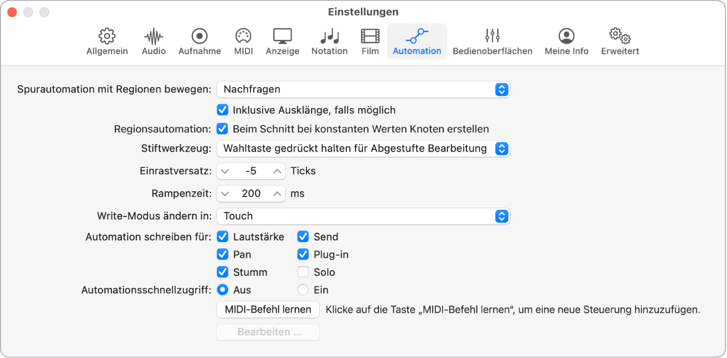 Abbildung. Einstellungen „Automation“