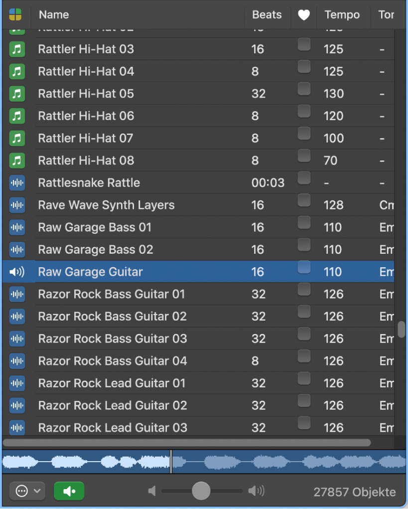 Abbildung. Loopübersicht mit ausgewähltem Loop in der Ergebnisliste