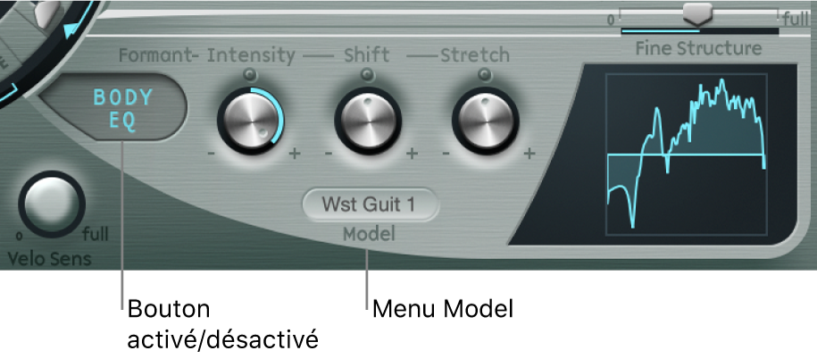 Figure. Paramètres Body EQ On/Off et Model.