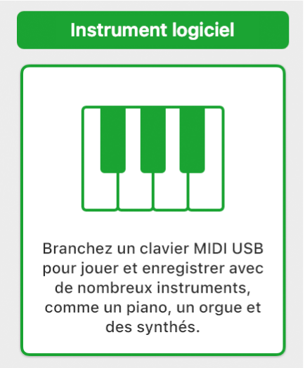 Figure. Sélection du bouton « Instrument logiciel et MIDI » dans la zone de dialogue Nouvelles pistes.