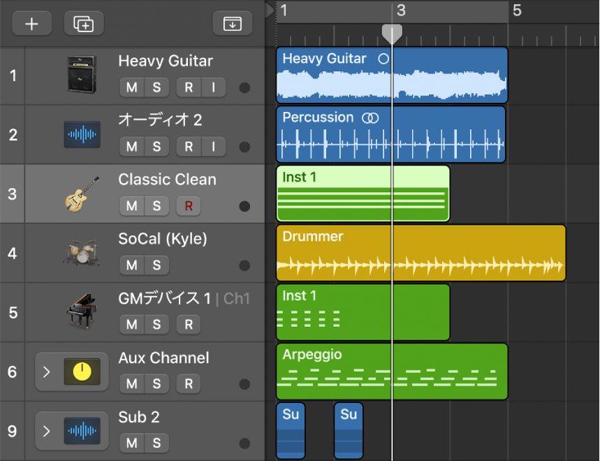 図。トラック領域のさまざまなトラックタイプ。