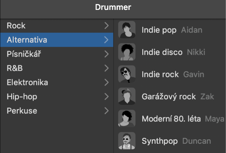 Výběr žánru v editoru Drummeru