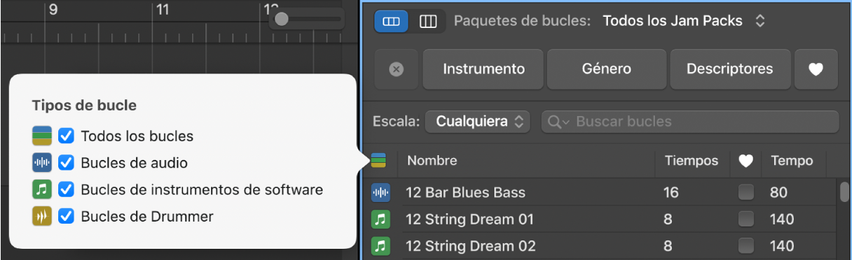 Se muestra el botón “Tipos de loop”.