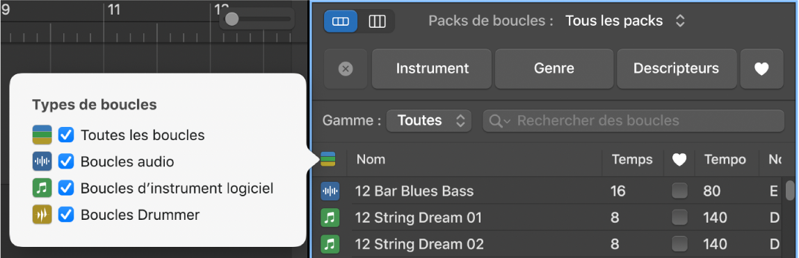 Afficher le bouton « Types de boucles ».