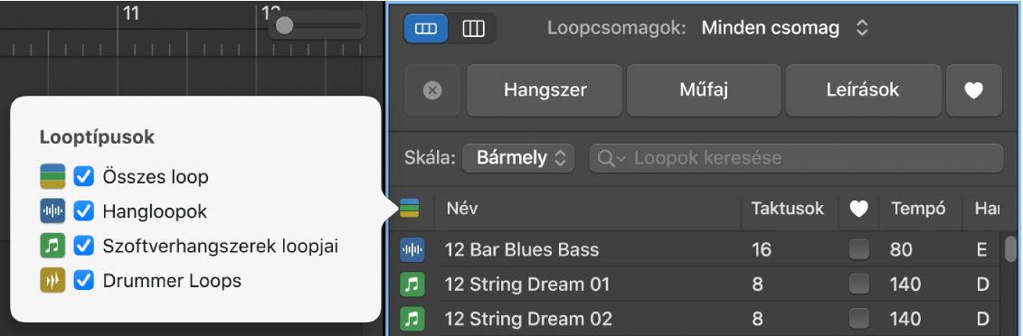 A Looptípusok gomb megjelenítése