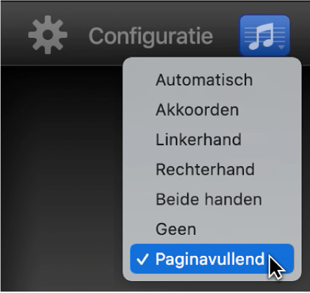 'Paginavullend' kiezen uit het venstermenu voor de notatieweergave.