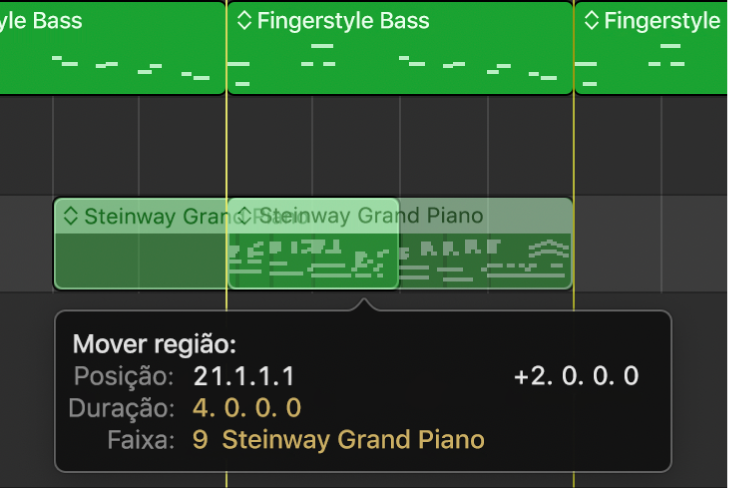 A área de faixas a mostrar a movimentação de uma região utilizando guias de alinhamento.