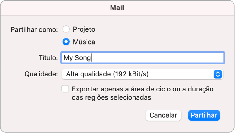 Caixa de diálogo de Mail Drop.