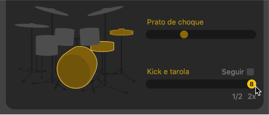 Editor do Drummer a ilustrar variações com metade ou o dobro do tempo.