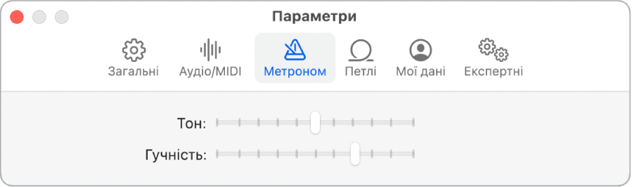 Панель параметрів метронома.