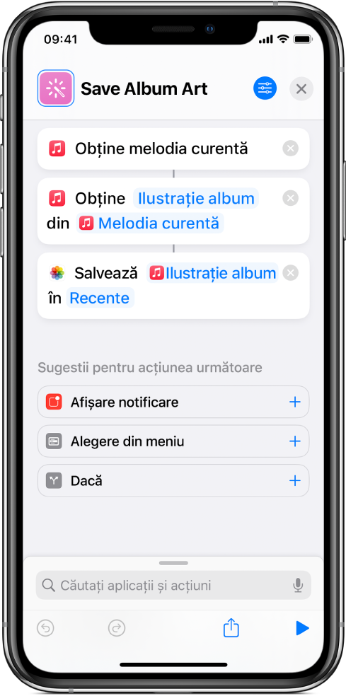Scurtătură exemplificativă afișând acțiuni care extrag conținutul dintr-o intrare.