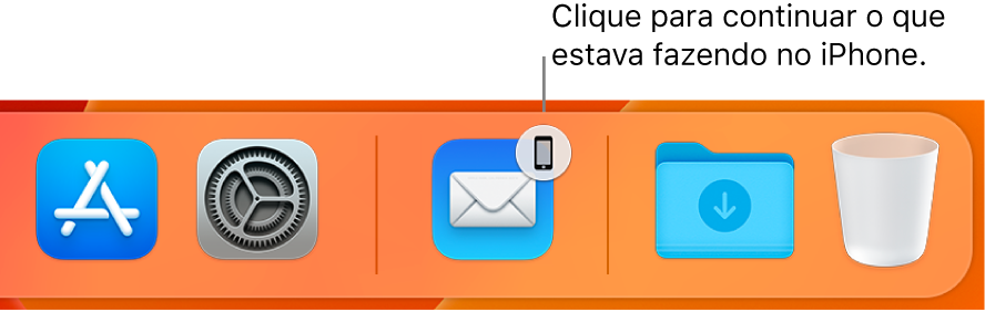 O ícone do Handoff visível no Dock.