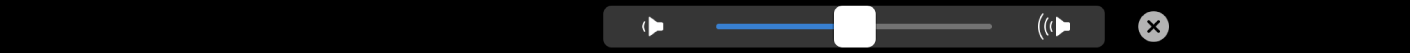الـ Touch Bar الخاص بتطبيق iMovie ويعرض شريط تمرير مستوى الصوت.