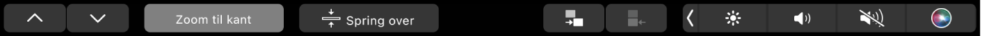 Touch Bar til Keynote med pileknapperne, knappen Zoom til kant, knappen spring lysbillede over, knappen ryk lysbillede ind og knappen ryk lysbillede ud.