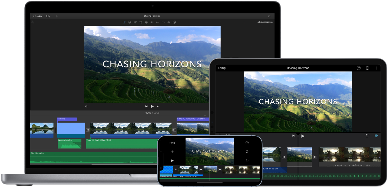 Auf einem MacBook Pro, einem iPad und einem iPhone wird der identische Inhalt angezeigt.