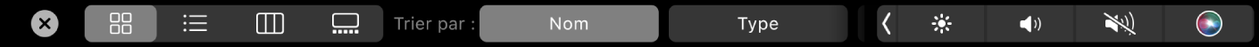 Touch Bar du Finder affichant des options de présentation et de tri.