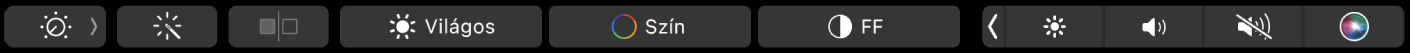 A Touch Bar a fotószerkesztés (körbevágás, szűrők, igazítás és retusálás) gombjaival, valamint a gombbal, amellyel további beállításokhoz lehet navigálni.