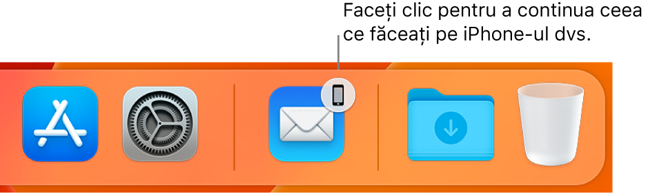 Pictograma Handoff vizibilă în Dock.