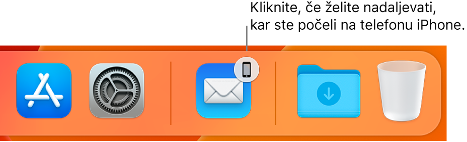 Ikona Handoff je vidna v vrstici Dock.