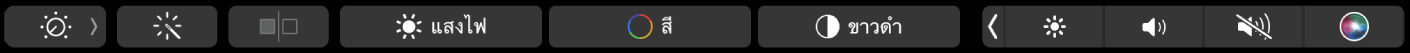 Touch Bar ที่แสดงปุ่มสำหรับแก้ไขรูปภาพ ครอบตัด ฟิลเตอร์ ปรับ และตกแต่ง และปุ่มนำทางไปยังตัวเลือกเพิ่มเติม