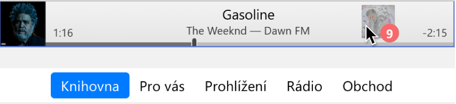 Přetažení alba do horní části okna iTunes