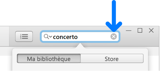 Le champ de recherche avec du texte saisi ; le bouton Supprimer se trouve sur le côté droit du champ.