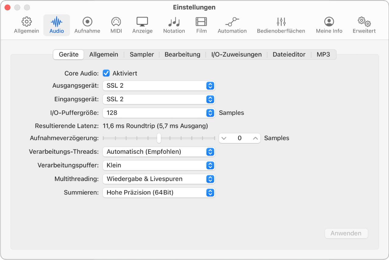 Abbildung. Einstellungsbereich „Audio“ > „Geräte“