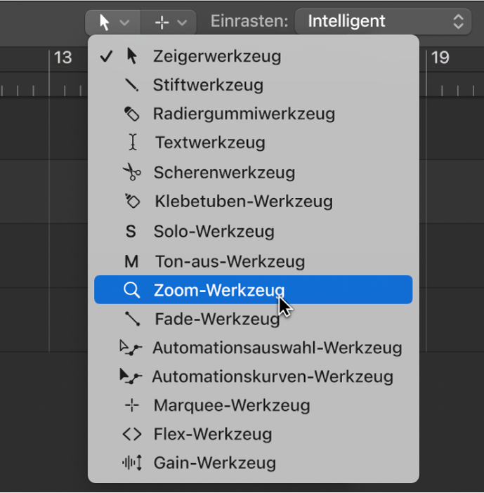 Abbildung. Geöffnetes Werkzeugmenü