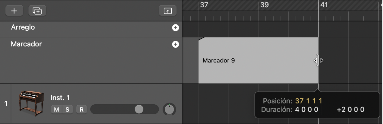 Ilustración. Pista de marcadores donde se está cambiando el tamaño de un marcador.