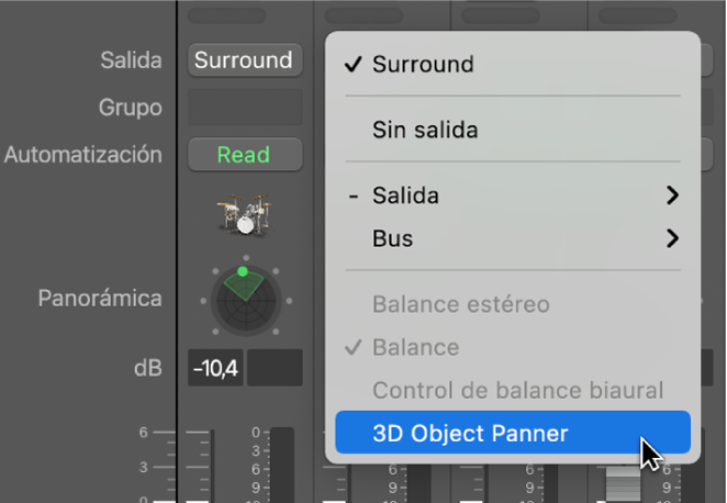 Ilustración. El control panorámico de objeto 3D” en la ranura de salida.