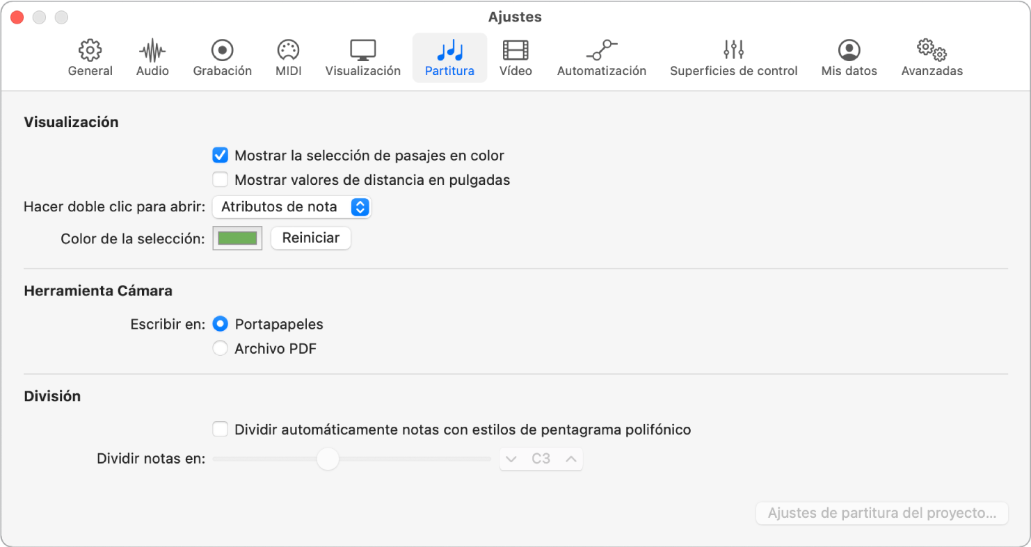 Ilustración. Ajustes de Partitura.