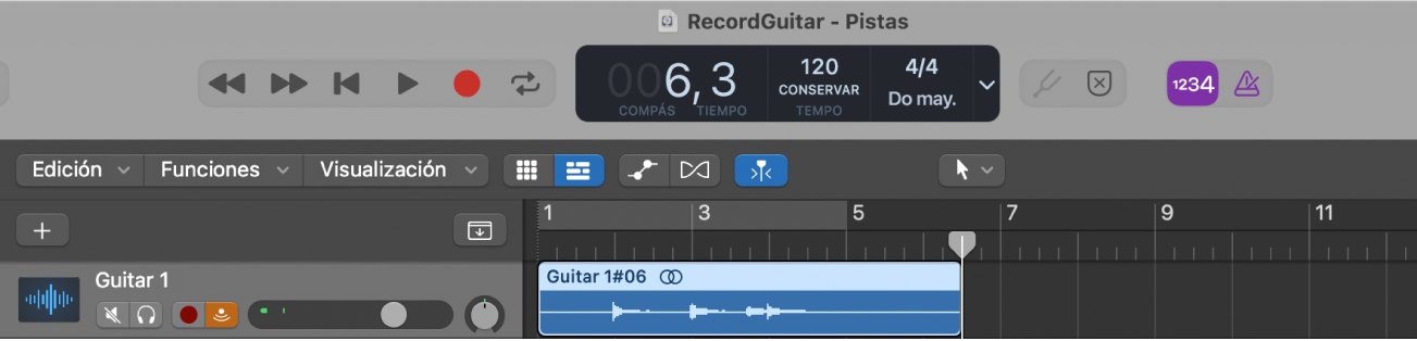 Ilustración. Área pistas con el nuevo pasaje de audio tras la grabación.