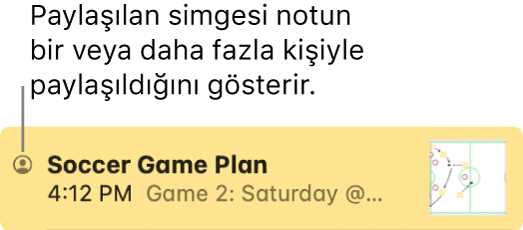 Notun adının sol tarafında Paylaşılan simgesiyle birlikte kişilerle paylaşılmış bir not.