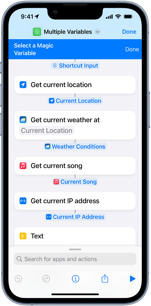Selectable variables shortcut editor.