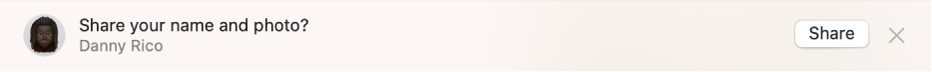 L'avís per compartir el teu nom i la teva foto en una conversa.
